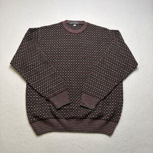 Beau Brummel Sweater‎ Mens XL Black Red Vintage Knit Italy Geometric Crewneck